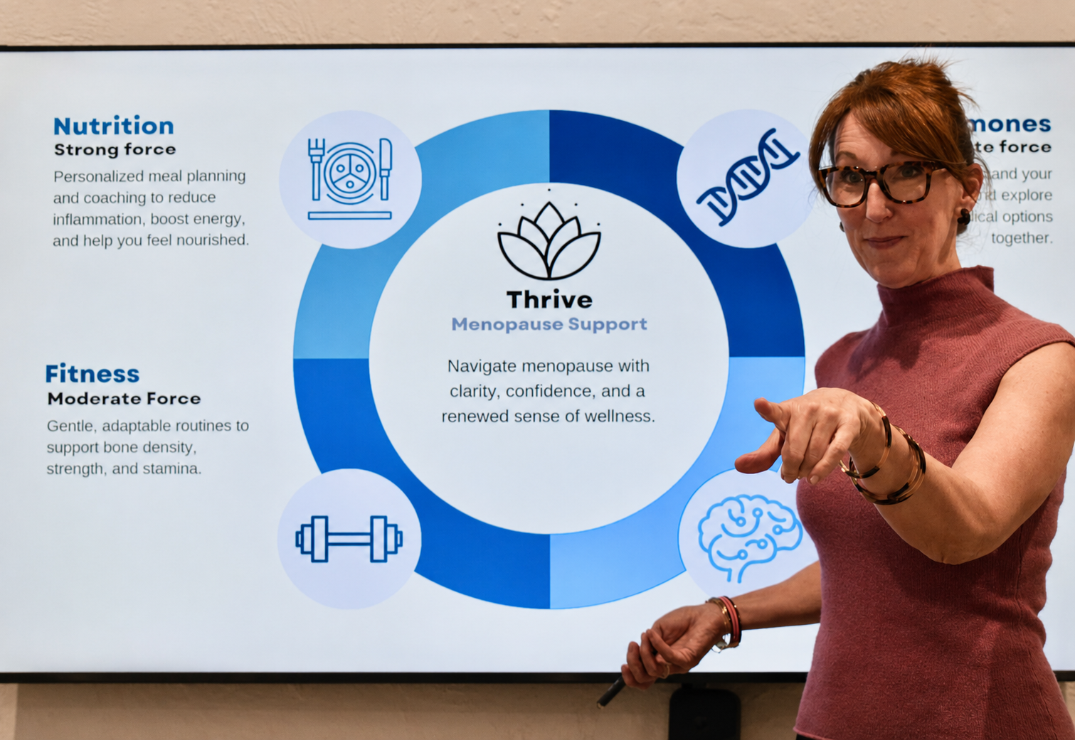 Erin Free teaching her Thrive menopause support framework